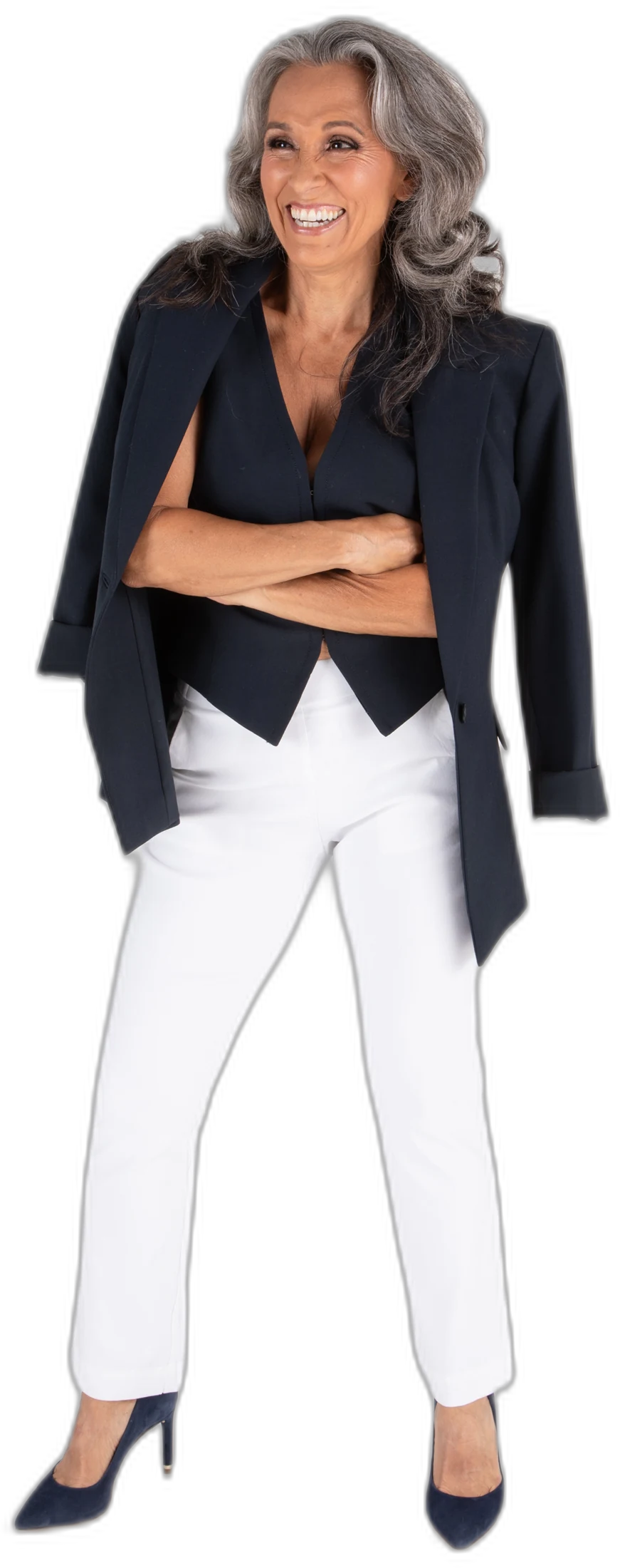Nicole Jolie in white pants
