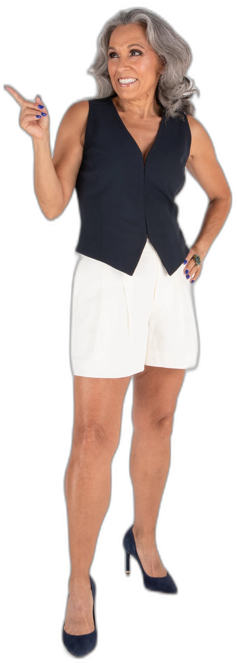 Nicole Jolie pointing toward the sign-up cards
